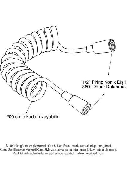 Yaylı Esnek Taharet Musluğu Hortumu 200 cm Pirinç Somon KDH105 fiyatları