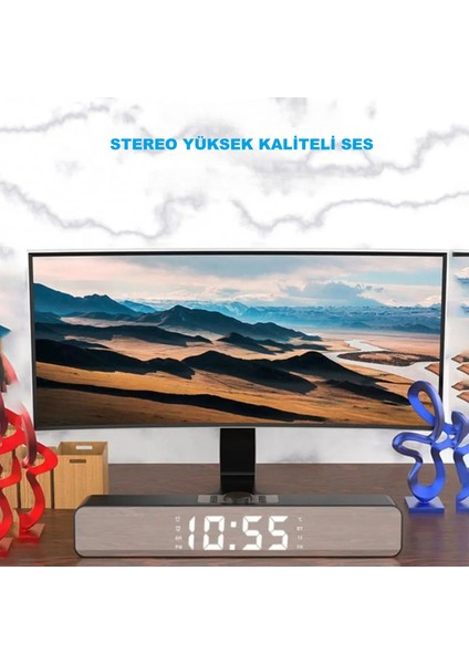 Bluetooth Hoparlör Şarjlı Yatay Ses Sistemi LED Ekran Fm Çalar Saat Sıcaklık Pc USB Aux Tf Kart fiyatları