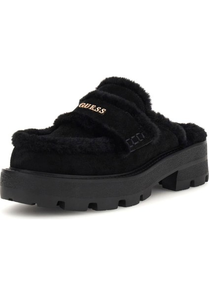 Kadın Sabo Terlik Siyah Süet ve Peluş Kürk Astar ile Rahat Kullanım Sunar