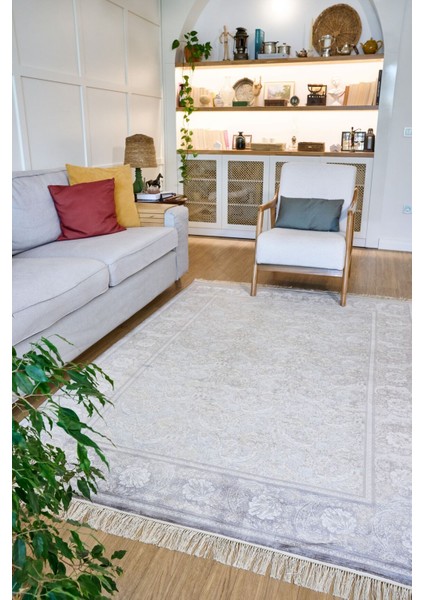 Vendome Palace 5441 Gri Krem - Viskon Bambu Halı | Dokuma Salon Halısı