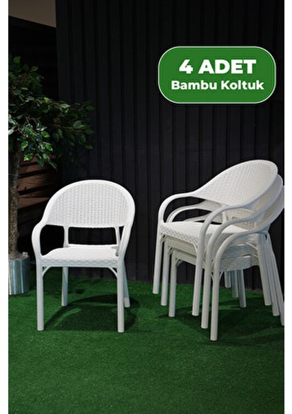 Bambu Rattan Kollu Koltuk 4 Adet Beyaz fiyatları