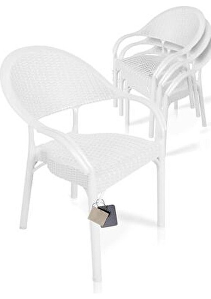 Bambu Rattan Kollu Koltuk 4 Adet Beyaz modelleri