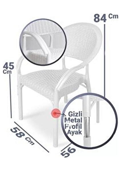 Bambu Rattan Kollu Koltuk 4 Adet Beyaz fırsatları