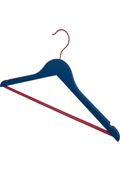 Renkli Ahşap Elbise Askısı, Gömlek Askısı, Elbise Askısı, Lastikli Barlı, Mavi 10 Adet