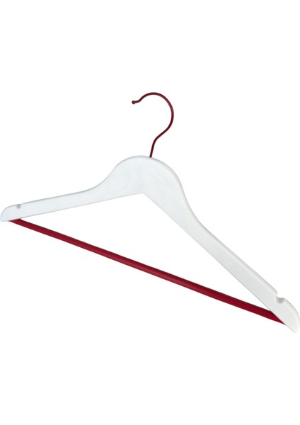 Renkli Ahşap Elbise Askısı, Gömlek Askısı, Elbise Askısı, Lastikli Barlı, Beyaz 5 Adet