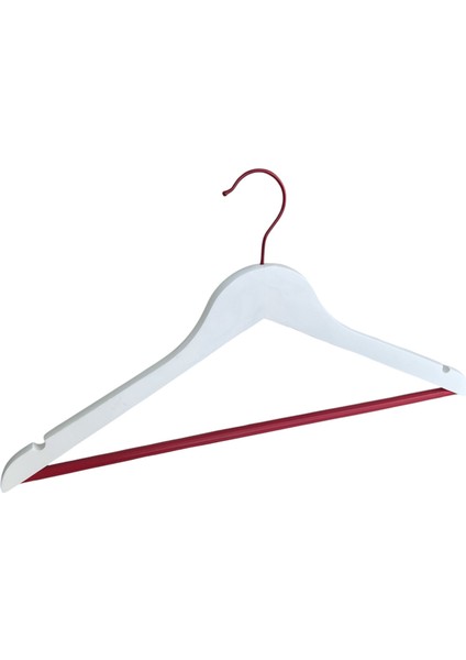 Renkli Ahşap Elbise Askısı, Gömlek Askısı, Elbise Askısı, Lastikli Barlı, Beyaz 5 Adet