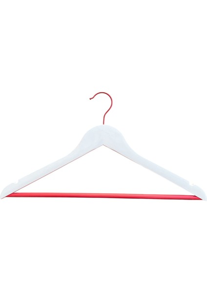 Renkli Ahşap Elbise Askısı, Gömlek Askısı, Elbise Askısı, Lastikli Barlı, Beyaz 5 Adet