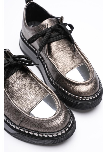 Kadın Deri Sneaker Spor Ayakkabı Platin Detaylı Bağcıklı Platin Vina fırsatları