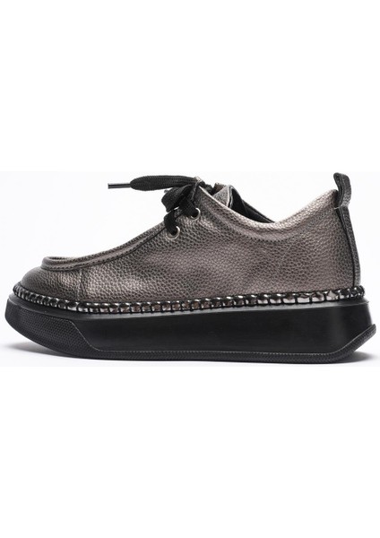 Kadın Deri Sneaker Spor Ayakkabı Platin Detaylı Bağcıklı Platin Vina modelleri