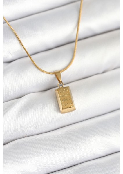 316L Çelik Gold Renk Mini Külçe Altın Model Kolye TG27BKO10603