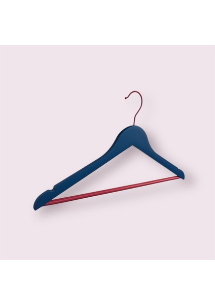 Renkli Ahşap Elbise Askısı, Gömlek Askısı, Elbise Askısı, Lastikli Barlı, Mavi 5 Adet