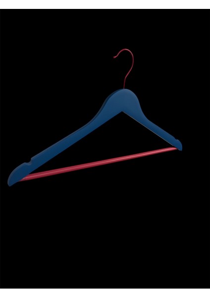 Renkli Ahşap Elbise Askısı, Gömlek Askısı, Elbise Askısı, Lastikli Barlı, Mavi 5 Adet