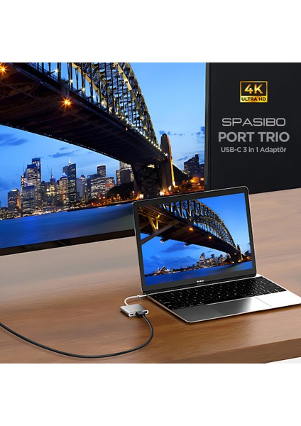 Port Trio Usb-C HUB 3 In 1 Adaptör | 4K UHD Hdmı, Hızlı Veri Transferi ve Çoklu Bağlantı Deneyimi! modelleri