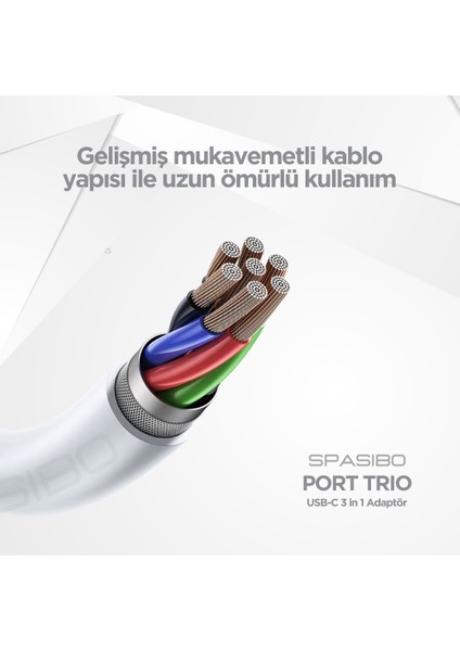 Port Trio Usb-C HUB 3 In 1 Adaptör | 4K UHD Hdmı, Hızlı Veri Transferi ve Çoklu Bağlantı Deneyimi!