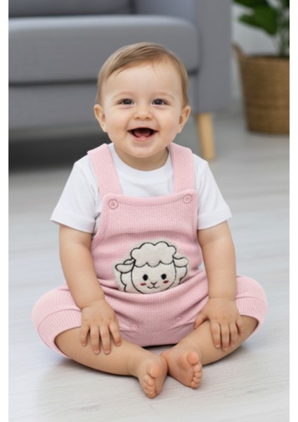 Kuzu Figürlü Kısa Salopet Ikili Takım Kız Erkek Çocuk 0-3 Ay, 3-6 Ay, 6-9 Ay