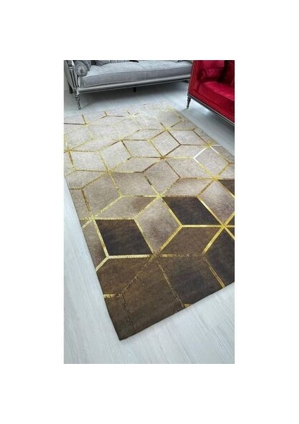 Kahve Piramit Model Ipek Kadife Lastikli Halı Örtüsü modelleri