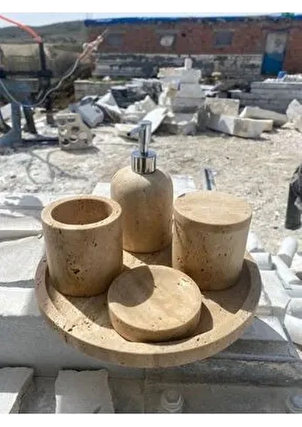 Traverten 5li Mermer Banyo Seti