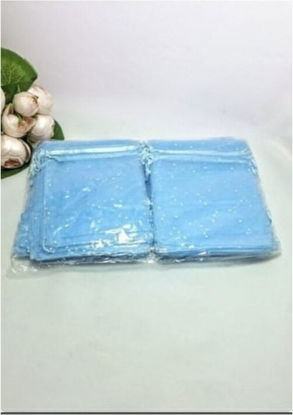 Kına ve Çerez Kesesi,tesbih Kesesi, 50 Adet Mavi Pullu 12X14 cm ,desenli Tül Kese