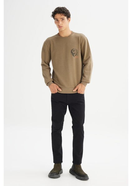 Erkek Baskılı Sweatshirt Khaki modelleri