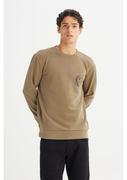 Erkek Baskılı Sweatshirt Khaki fırsatları