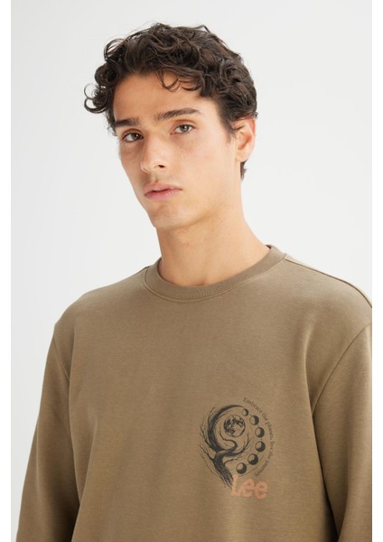 Erkek Baskılı Sweatshirt Khaki indirimleri