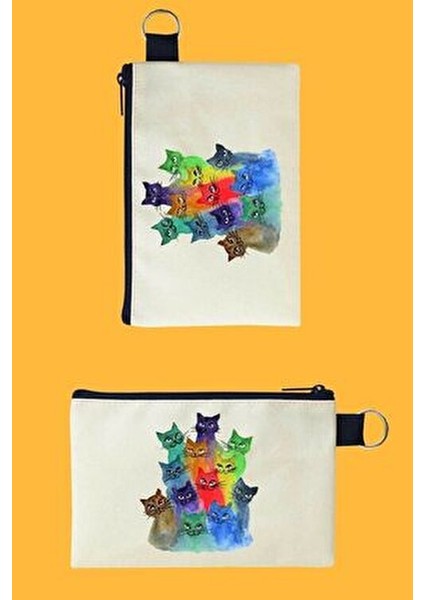 Kedi Baskılı Kanvas Makyaj Çantası Kadınlar İçin Şık ve Eğlenceli Tasarım fırsatları