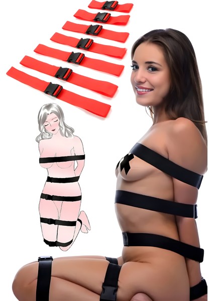Kırmızı BDSM Fantazi Esaret Seti, Vücut Kısıtlama Esaret Sex Seti (7 Parça)
