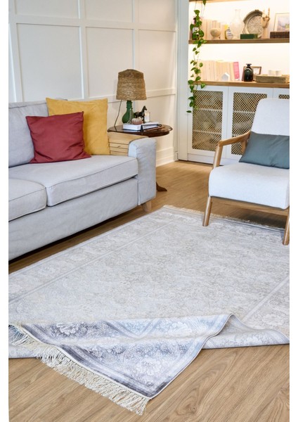 Vendome Palace 5441 Gri Krem - Viskon Bambu Halı | Dokuma Salon Halısı