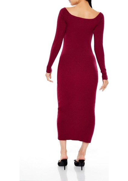 Omuzları Açık Midi Kazak Elbise