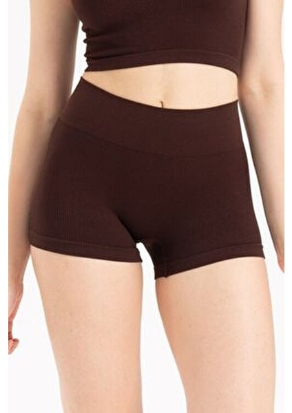 Dikişsiz Yüksek Bel Fitilli Rahat Esnek Spor Kısa Şort 9004