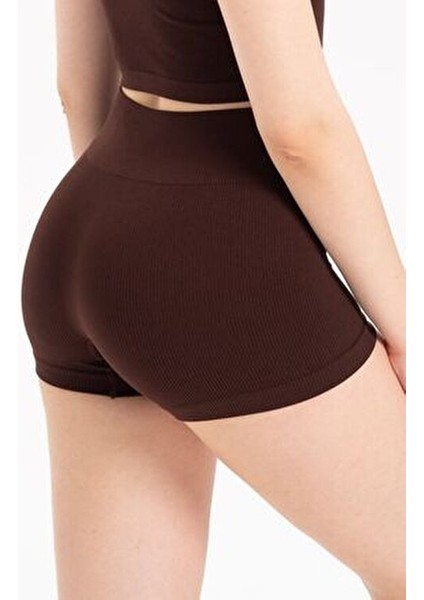 Dikişsiz Yüksek Bel Fitilli Rahat Esnek Spor Kısa Şort 9004 fiyatları