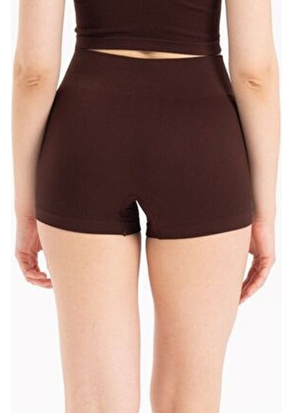 Dikişsiz Yüksek Bel Fitilli Rahat Esnek Spor Kısa Şort 9004 modelleri