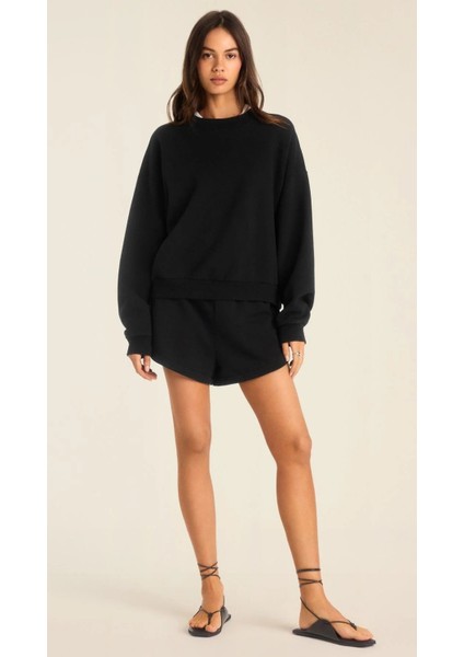 Kadın Rahat Kesim Bisiklet Yaka Crop Sweatshirt – Lounge, Ev ve Günlük modelleri