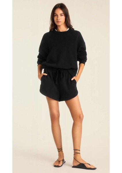 Kadın Rahat Kesim Bisiklet Yaka Crop Sweatshirt – Lounge, Ev ve Günlük fırsatları