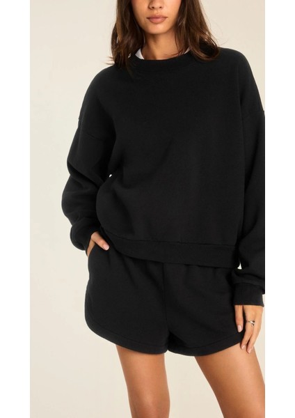 Kadın Rahat Kesim Bisiklet Yaka Crop Sweatshirt – Lounge, Ev ve Günlük indirimleri