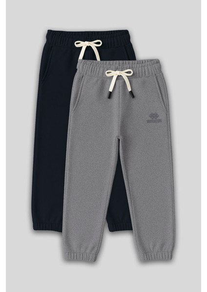 Standart Fit Basic 2li Paket Lacivert-Gri Melanj Erkek Çocuk eşofman Alt - 11225