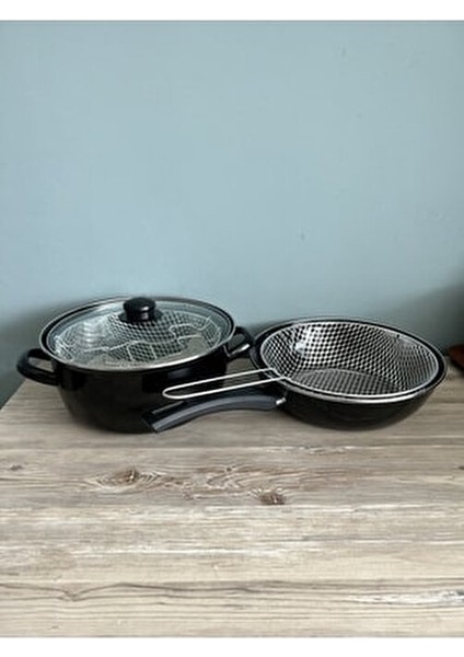 26 cm Emaye Kızartma Tencere ve Tavası 2'li Indüksiyon Taban