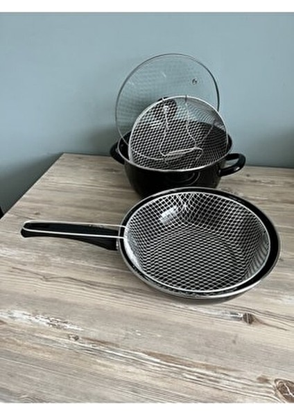 26 cm Emaye Kızartma Tencere ve Tavası 2'li Indüksiyon Taban modelleri