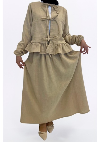 Müslin Etekli Takım-Rahat Kalıp Etekli Müslin Kumaş %100 Pamuk Kadın Kimono Takım modelleri