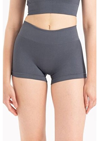 Dikişsiz Yüksek Bel Fitilli Rahat Esnek Spor Kısa Şort 9004