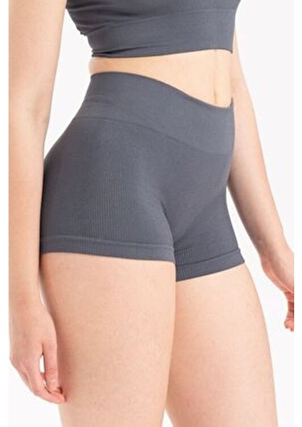 Dikişsiz Yüksek Bel Fitilli Rahat Esnek Spor Kısa Şort 9004 fiyatları