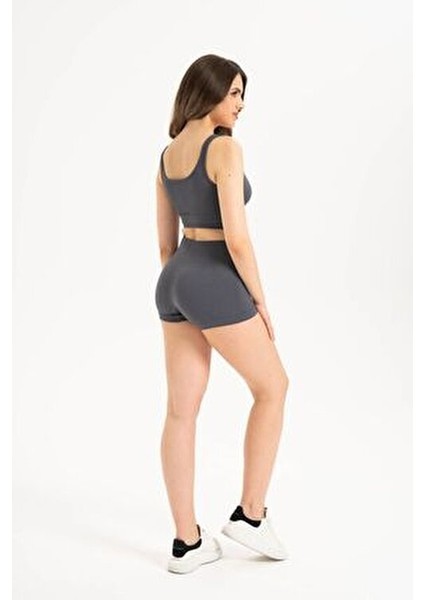 Dikişsiz Yüksek Bel Fitilli Rahat Esnek Spor Kısa Şort 9004