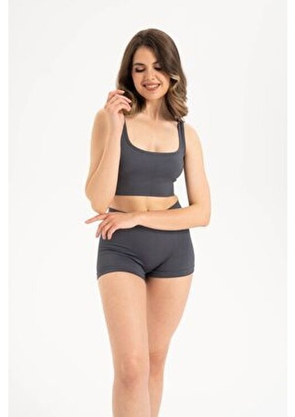 Dikişsiz Yüksek Bel Fitilli Rahat Esnek Spor Kısa Şort 9004