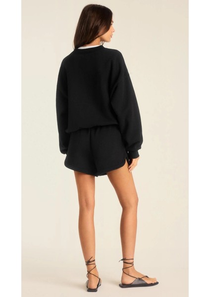 Kadın Rahat Kesim Bisiklet Yaka Crop Sweatshirt – Lounge, Ev ve Günlük