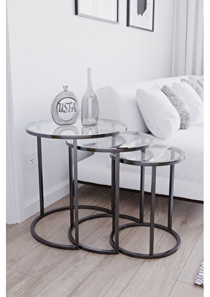 Usta Siyah Metal Zigon Sehpa - Şeffaf Temperli Cam fiyatları