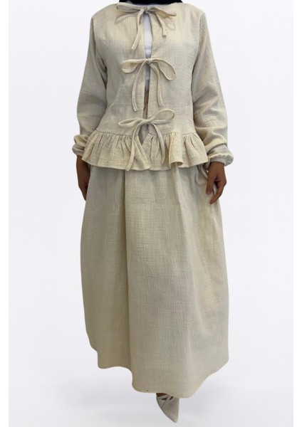 Müslin Etekli Takım-Rahat Kalıp Etekli Müslin Kumaş %100 Pamuk Kadın Kimono Takım modelleri