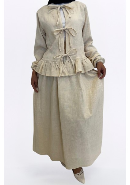 Müslin Etekli Takım-Rahat Kalıp Etekli Müslin Kumaş %100 Pamuk Kadın Kimono Takım fırsatları