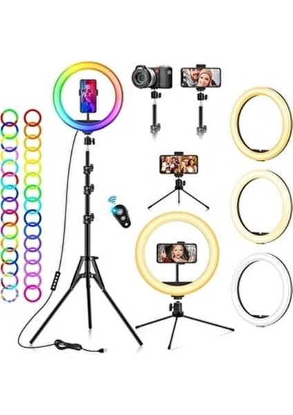 10 Inç 26 cm Rgb Işıklı Tripod Çok Renkl LED 210 cm Tripot Youtube Tiktok Işığı ve Bluetooth Kumanda