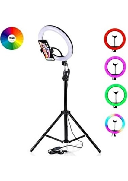 10 Inç 26 cm Rgb Işıklı Tripod Çok Renkl LED 210 cm Tripot Youtube Tiktok Işığı ve Bluetooth Kumanda fırsatları