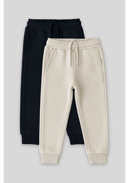 Standart Fit Basic 2li Paket Lacivert-Bej Erkek Çocuk eşofman Alt - 11224